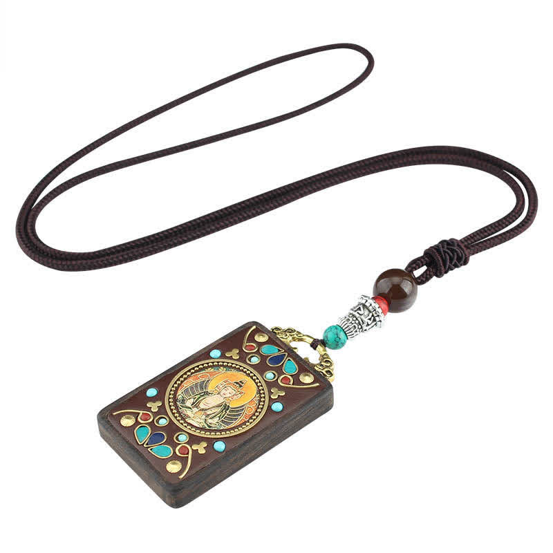 Nimara Ritual Tibet God of Wealth Thangka Ebony Peace Necklace Pendant