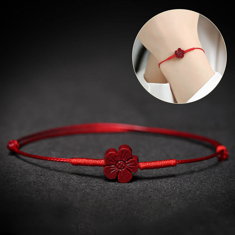 Nimara Ritual Handmade Plum Blossom Four Leaf Clover PiXiu Lotus Koi Fish Cinnabar Blessing Braid Bracelet