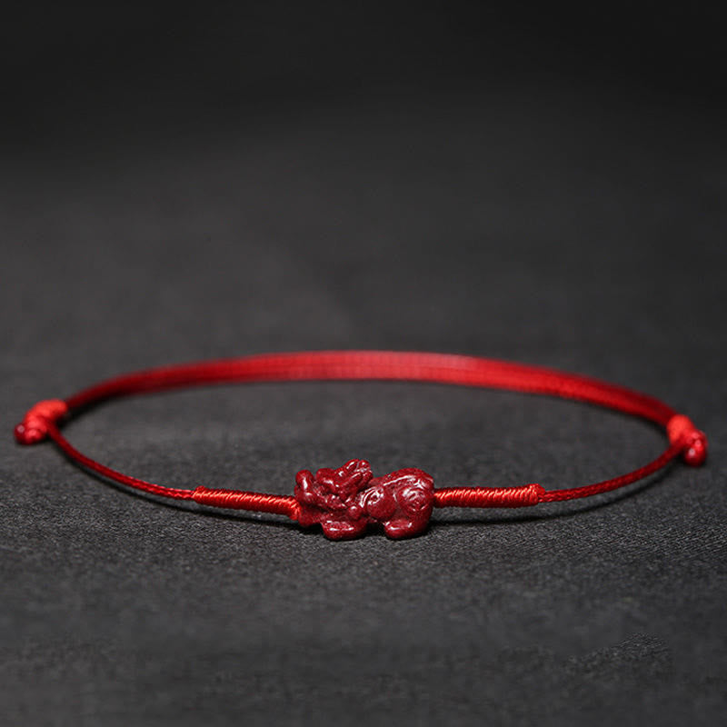 Nimara Ritual Handmade Plum Blossom Four Leaf Clover PiXiu Lotus Koi Fish Cinnabar Blessing Braid Bracelet