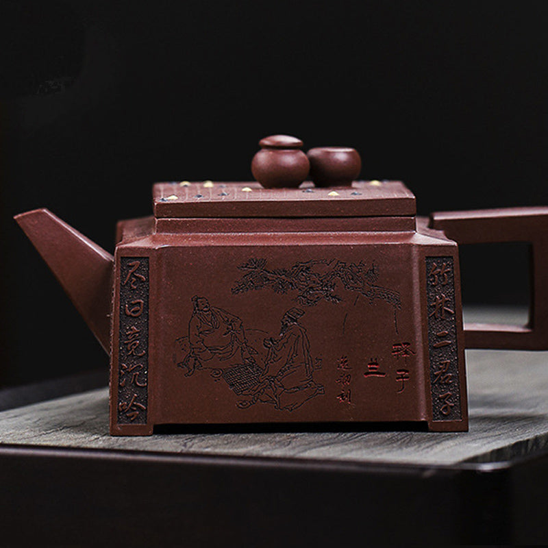 Nimara Ritual Yixing All Handmade Gomoku Playing Chess Purple Clay Kung Fu Square Teapot 280ml