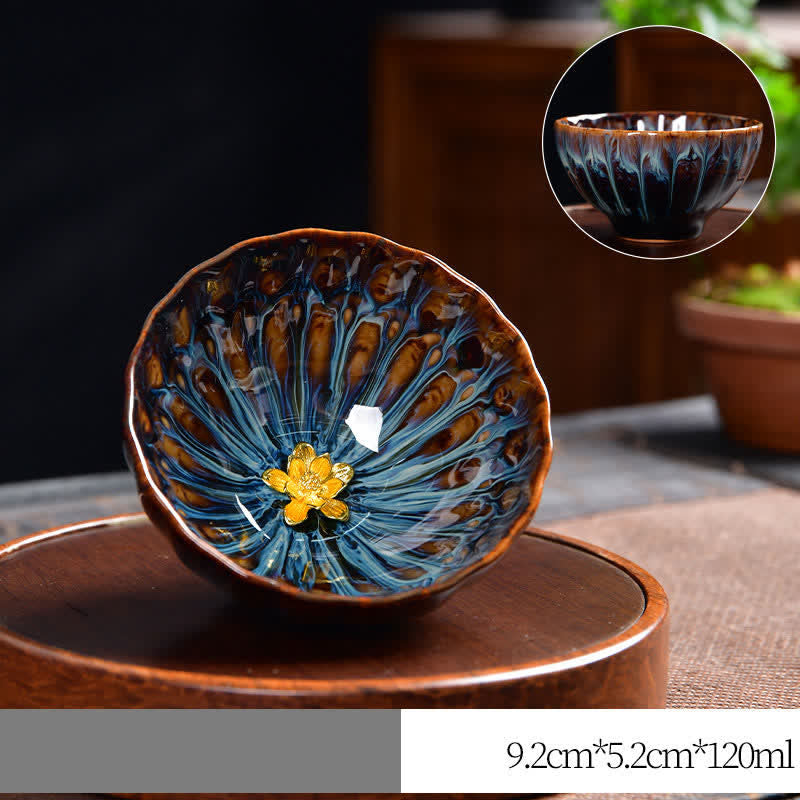 Nimara Ritual Lotus Peacock Dragon Phoenix Koi Fish Ceramic Teacup Inlaid Tea Cups 120ml