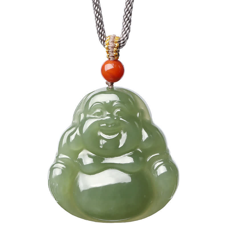 Nimara Ritual Laughing Buddha Hetian Jade Abundance Necklace String Pendant