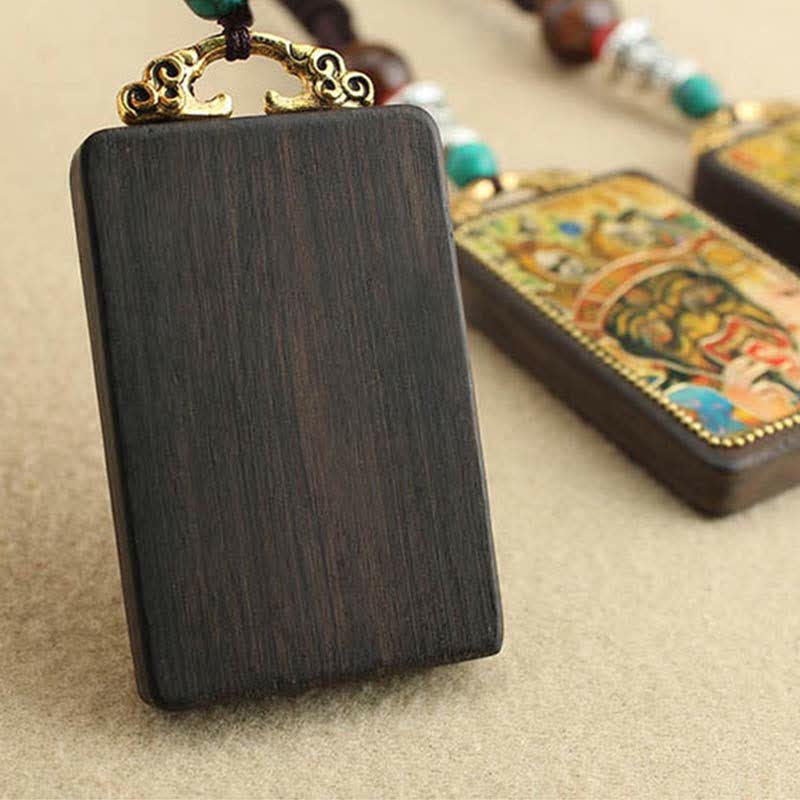 Nimara Ritual Tibet God of Wealth Thangka Ebony Peace Necklace Pendant