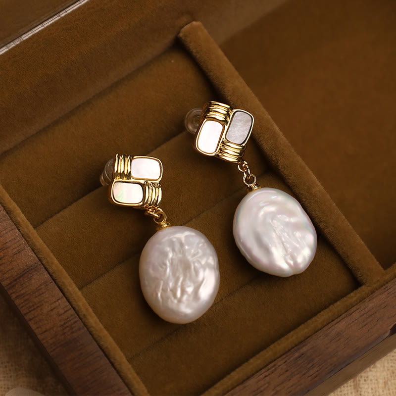 Nimara Ritual 925 Sterling Silver Posts Copper Plated Gold Natural Baroque Pearl Healing Drop Earrings