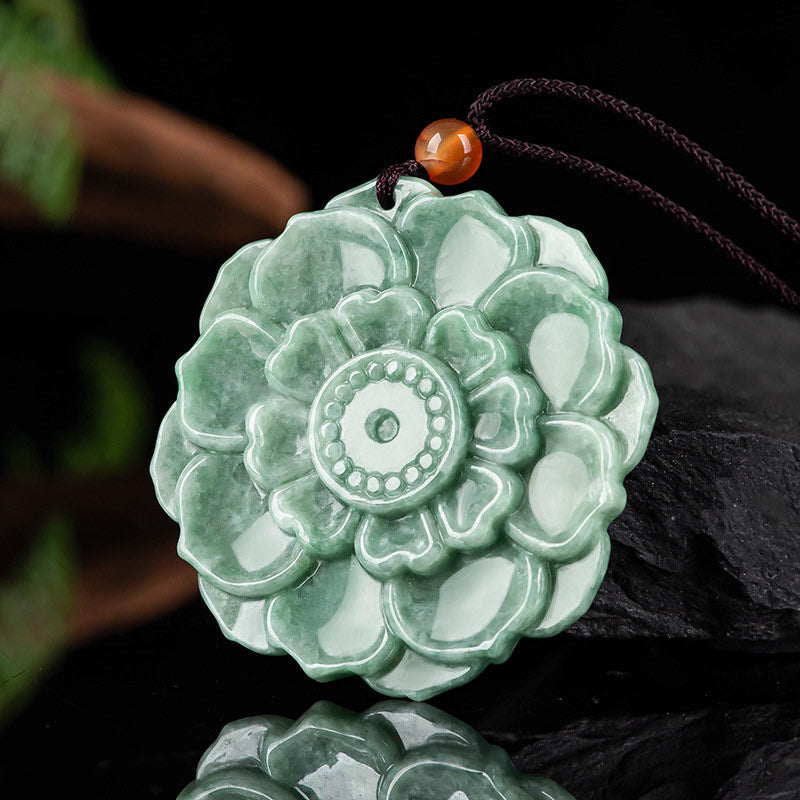 Nimara Ritual Lotus Pattern Jade Luck Prosperity Necklace Pendant