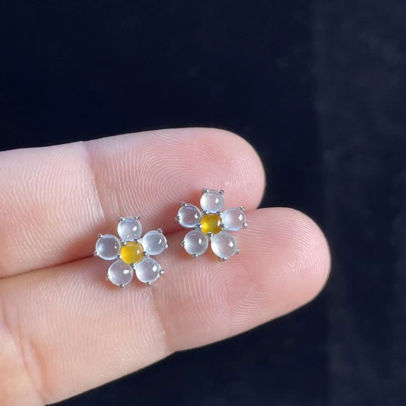 Release Negativity White Jade Flower Blessing Stud Earrings