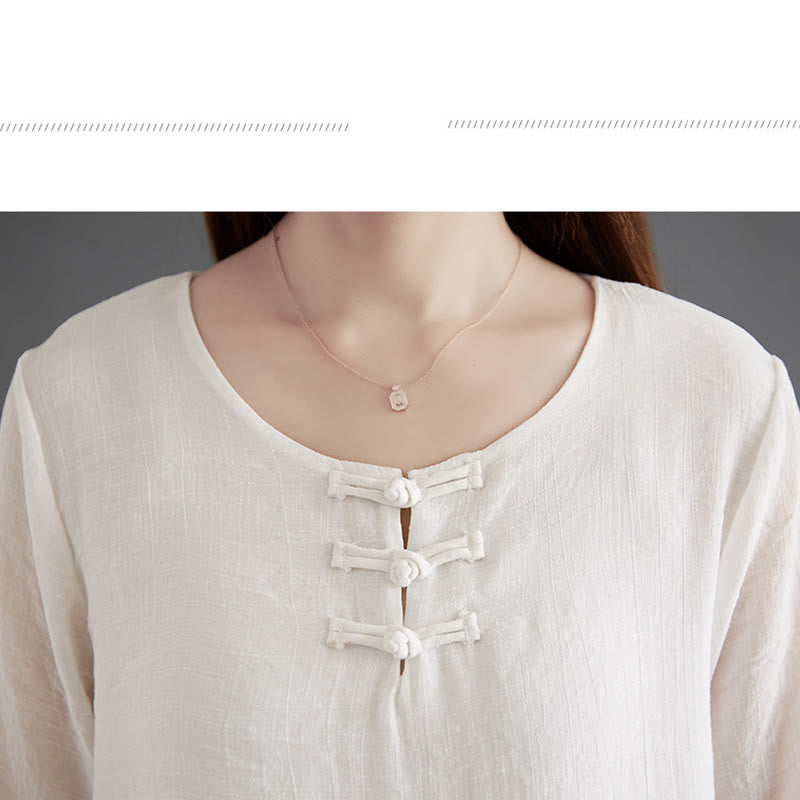 Nimara Ritual 2Pcs Frog-Button Long Sleeve Shirt Wide Leg Pants Meditation Cotton Linen Clothing
