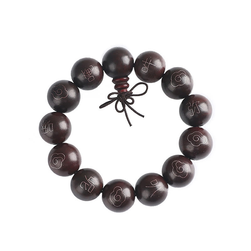 Nimara Ritual 925 Sterling Silver Inlaid Small Leaf Red Sandalwood Om Mani Padme Hum Character Auspicious Clouds Protection Bracelet