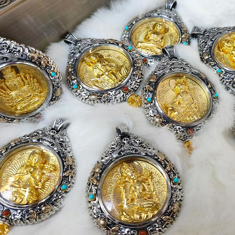 Nimara Ritual Chinese Zodiac Natal Buddha Thangka Nine Palaces Eight Diagrams Wealth Rotatable Necklace Pendant