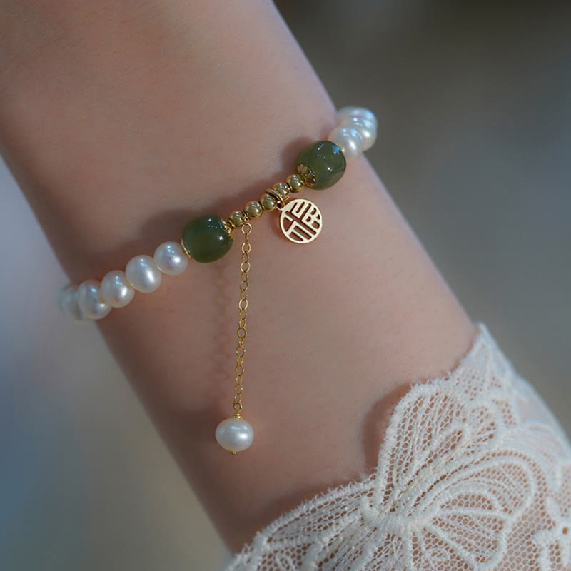 Nimara Ritual Natural Pearl Hetian Jade Happiness Wisdom Bead Bracelet