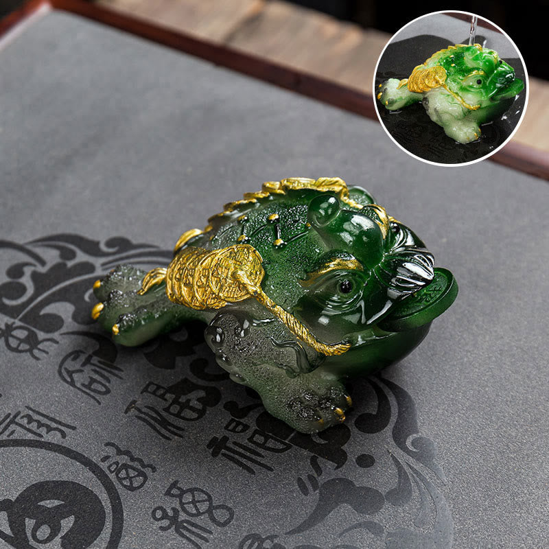 Nimara Ritual Color Changing FengShui Wealth Lucky Frog Copper Coin Tea Pet Resin Figurine Decoration