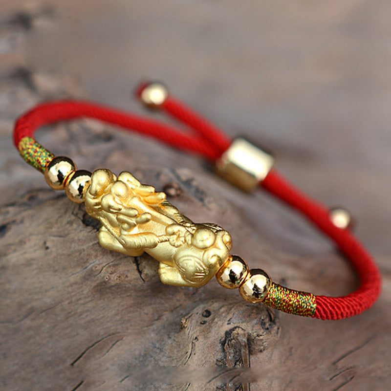 Nimara Ritual 24K Gold-Plated PiXiu Luck Red String Bracelet