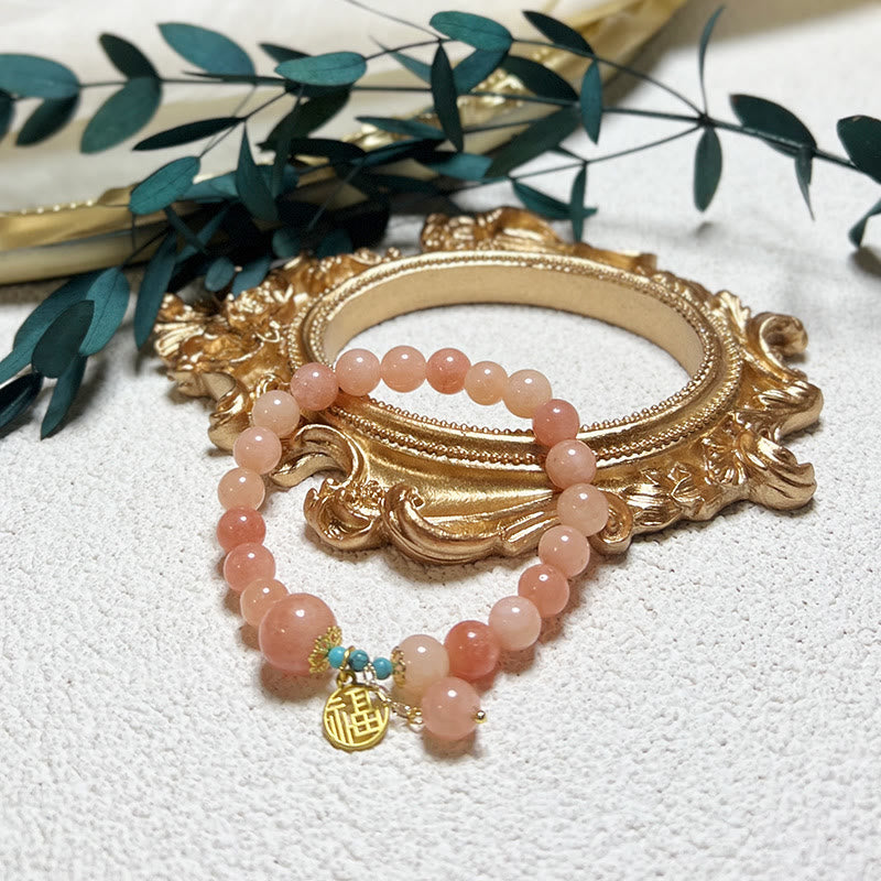 Nimara Ritual Natural Orange Stone Turquoise Fu Character Charm Luck Fortune Bracelet