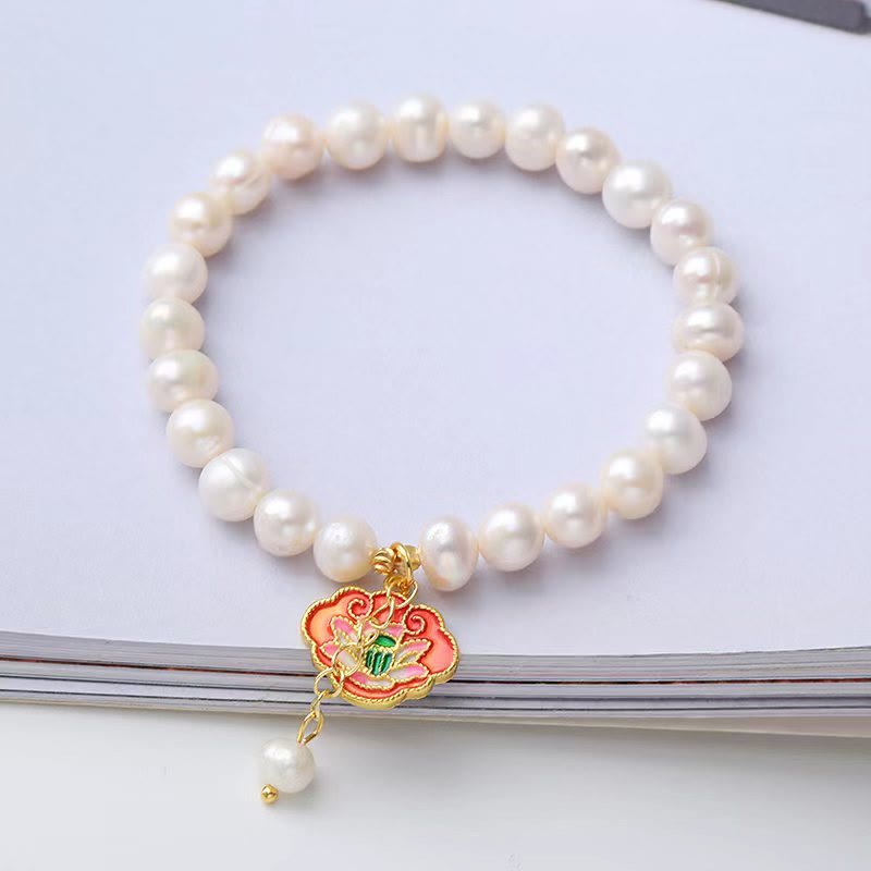 Nimara Ritual Natural Pearl Lotus Koi Fish Goldfish Optimism Charm Bracelet