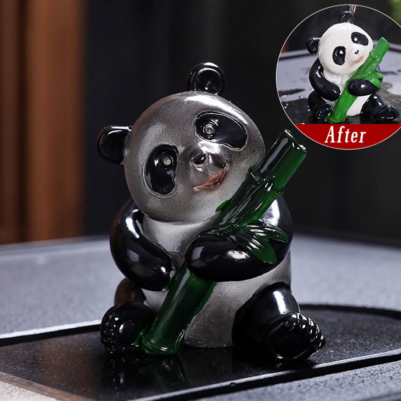 Nimara Ritual Color Changing Small Cute Panda Bamboo Tea Pet Resin Home Figurine Decoration