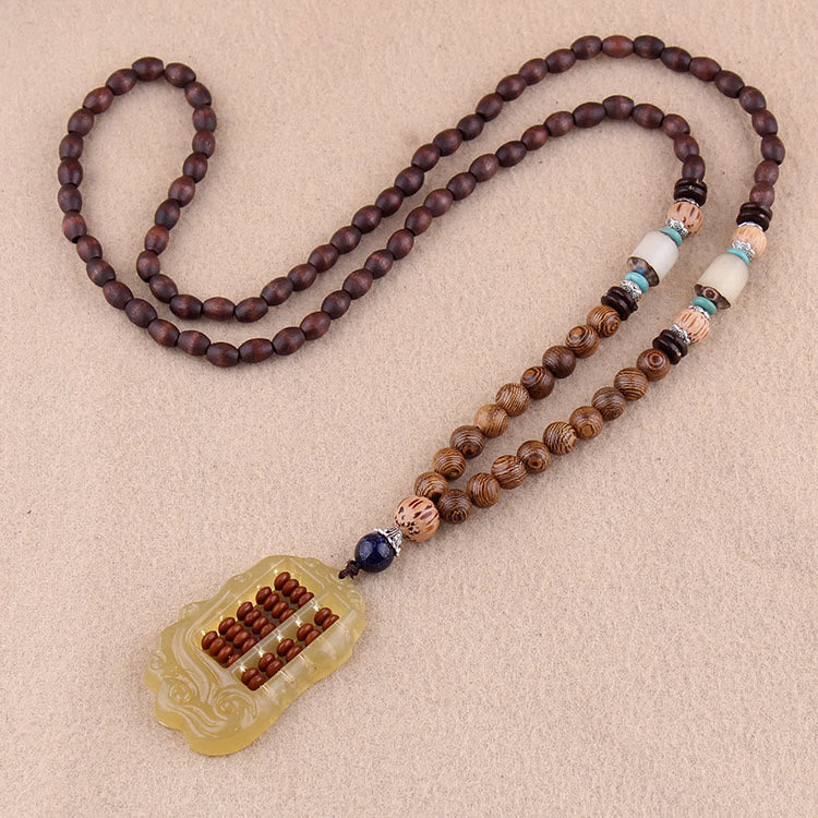 Nimara Ritual Tibetan Wenge Wood Bodhi Seed Agate Balance Peace Necklace Pendant