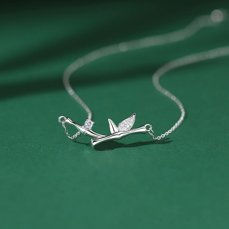 Nimara Ritual Bamboo Leaf Design Copper Zircon Wealth Necklace Pendant