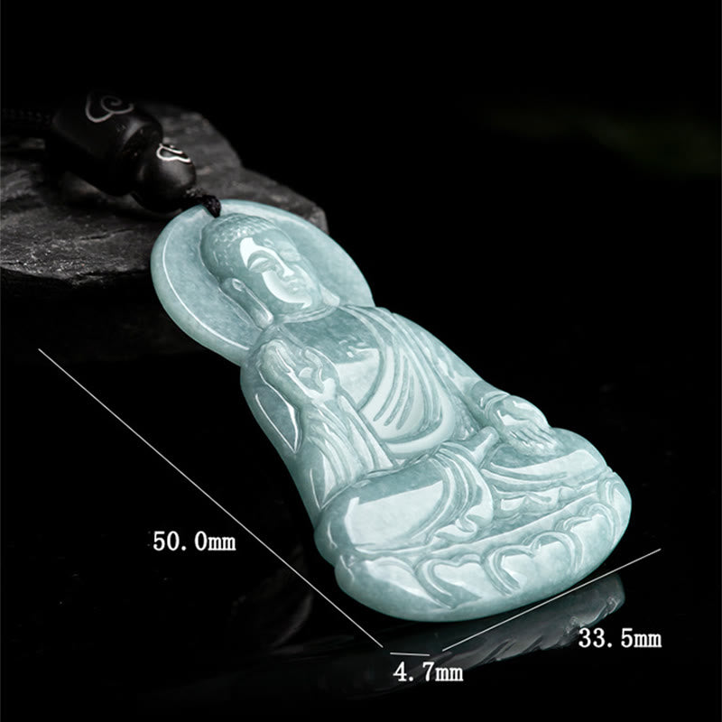 Nimara Ritual Amitabha Buddha Natural Jade Lotus Amulet Compassion String Necklace Pendant