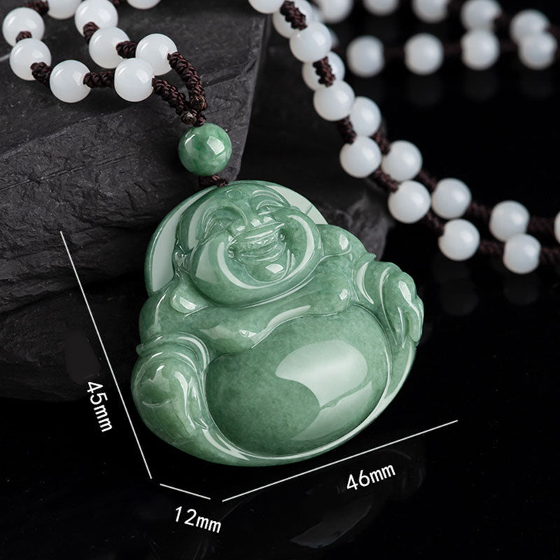Nimara Ritual Laughing Buddha Cyan Jade Harmony Necklace String Bead Pendant