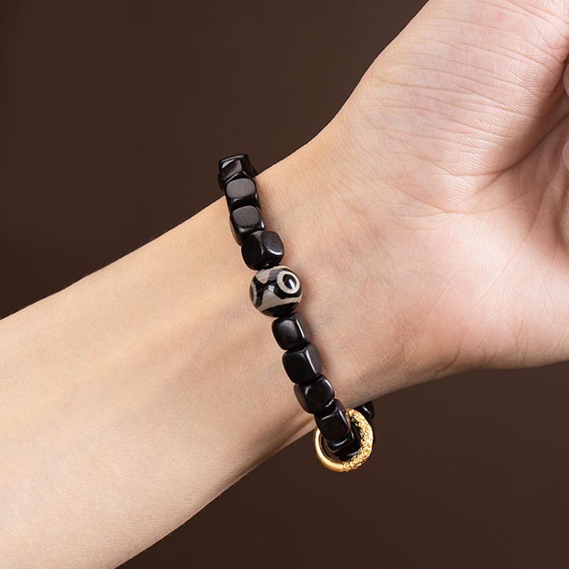 Nimara Ritual Tibetan Ebony Wood Dzi Bead Balance Calm Bracelet