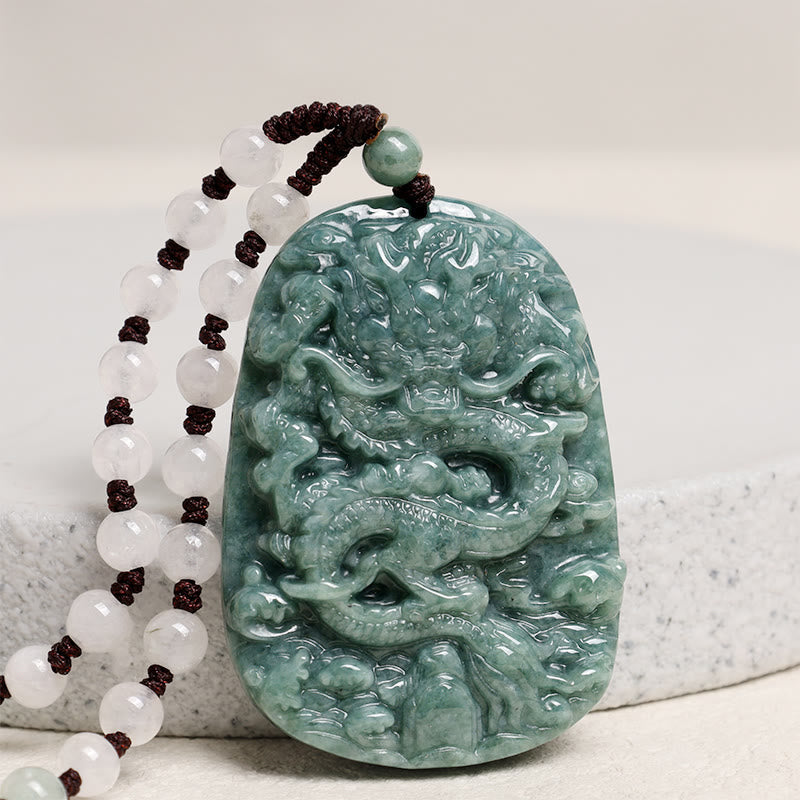 Nimara Ritual Chinese Zodiac Dragon Jade Prosperity Necklace Bead String Pendant