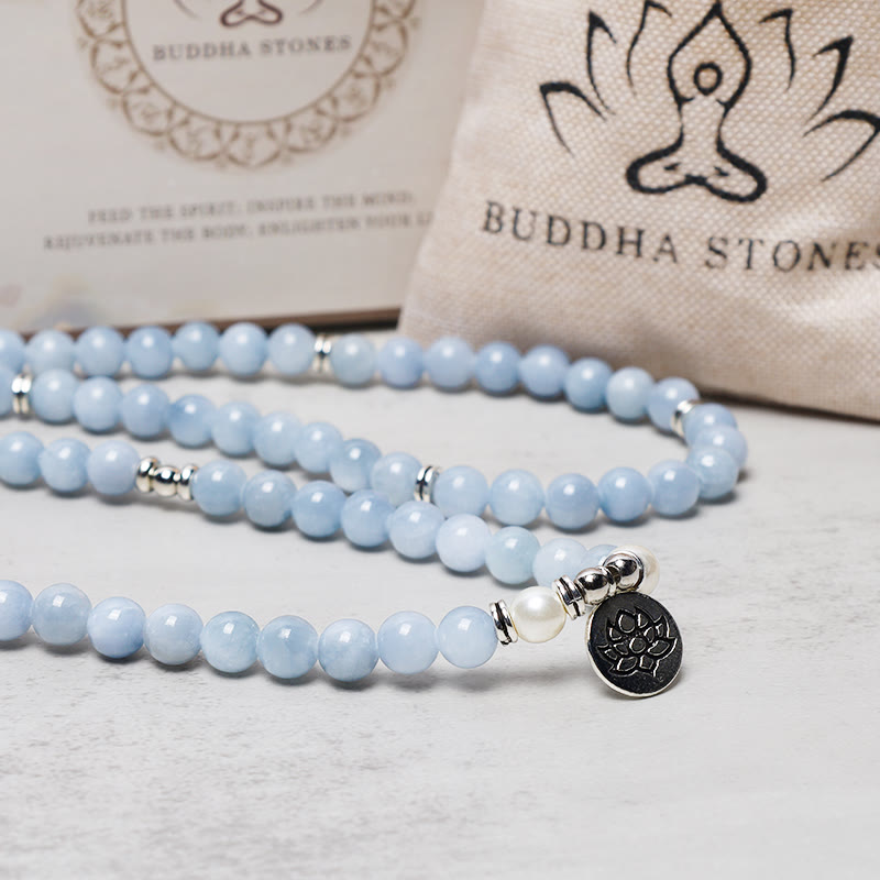 Nimara Ritual 108 Mala Beads Aquamarine Healing Bracelet