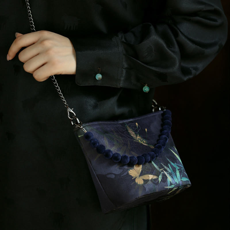 Nimara Ritual Small Bamboo Leaves Butterfly Peony Flowers Magpie Metal Chain Crossbody Bag Shoulder Bag Handbag