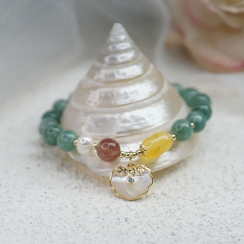 Nimara Ritual Jade Sea shell Ruyi Lock Luck Bracelet