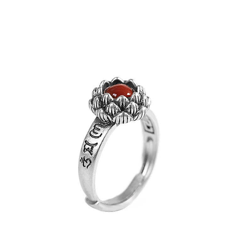 Nimara Ritual925 Sterling Silver Lotus Red Agate Confidence Blessing Ring