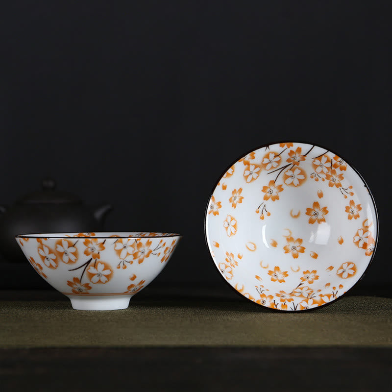 Nimara Ritual Flowers Fu Character Mountains Lotus Cherry Blossoms Ceramic Teacup Kung Fu Tea Cup