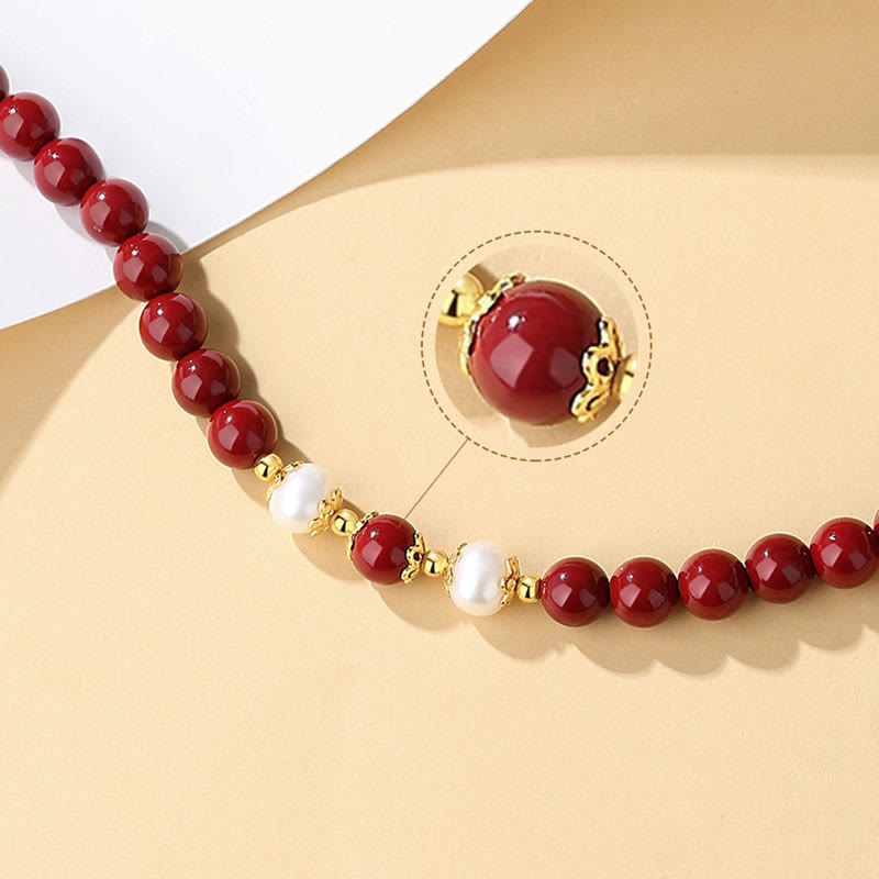 Nimara Ritual 925 Sterling Silver Natural Cinnabar Pearl Blessing Necklace Pendant Bracelet Earrings Jewelry Set