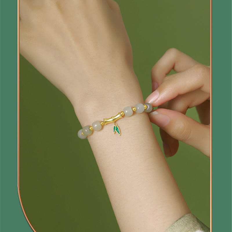Nimara Ritual 925 Sterling Silver Hetian White Jade Bamboo Luck Bracelet