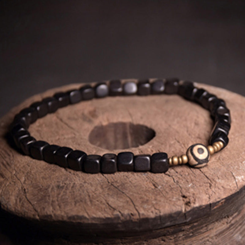 Nimara Ritual Ebony Wood Dzi Bead Copper Peace Couple Bracelet