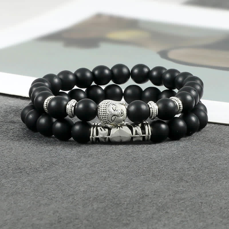 Nimara Ritual 2Pcs Natural Crystal Agate Buddha Protection Bracelet