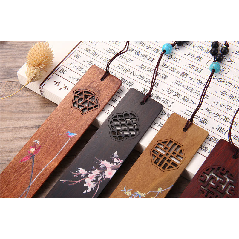 Nimara Ritual 4Pcs Four Seasons Plum Orchid Bamboo Chrysanthemum Peking Opera Mask Wood Bookmarks With Gift Box