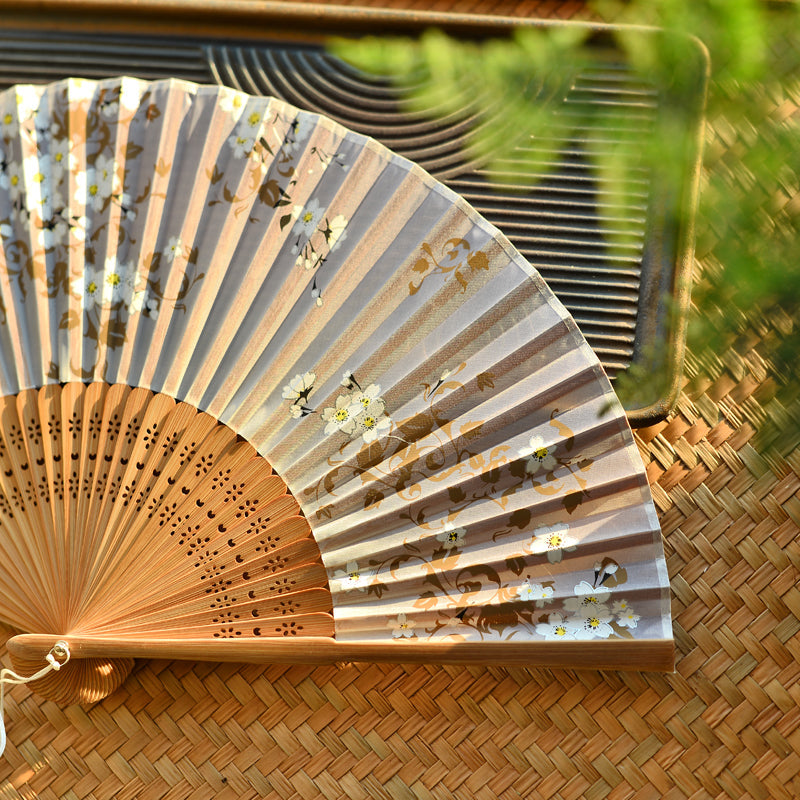 Nimara Ritual Cherry Blossoms Sakura Handheld Bamboo Folding Fan 21cm