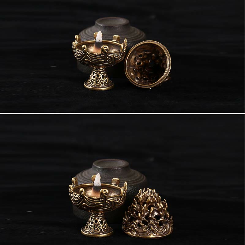 Nimara Ritual Tibetan Mini Mountain Pattern Meditation Copper Alloy Incense Burner