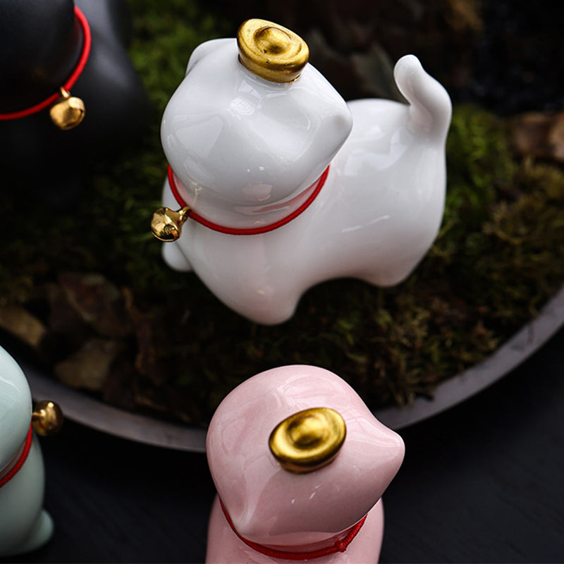 Nimara Ritual Mini Lucky Cat Ingot Tea Pet Ceramic Home Desk Figurine Decoration