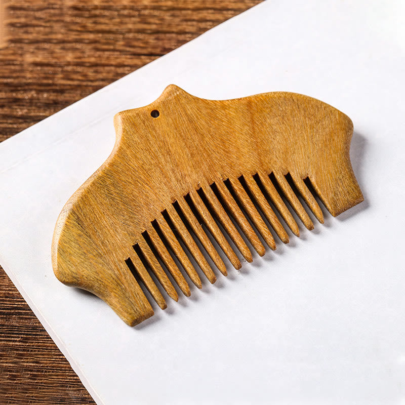 Nimara Ritual Green Sandalwood Flower Pattern Engraved Soothing Comb