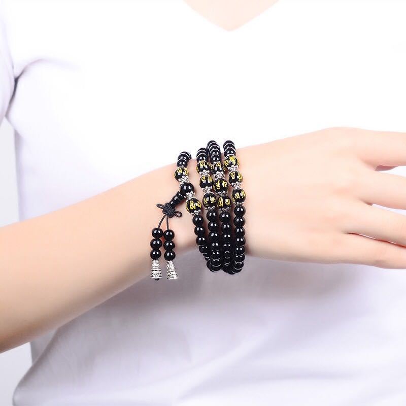 Nimara Ritual Black Obsidian Six True Words Protection Mala Bracelet