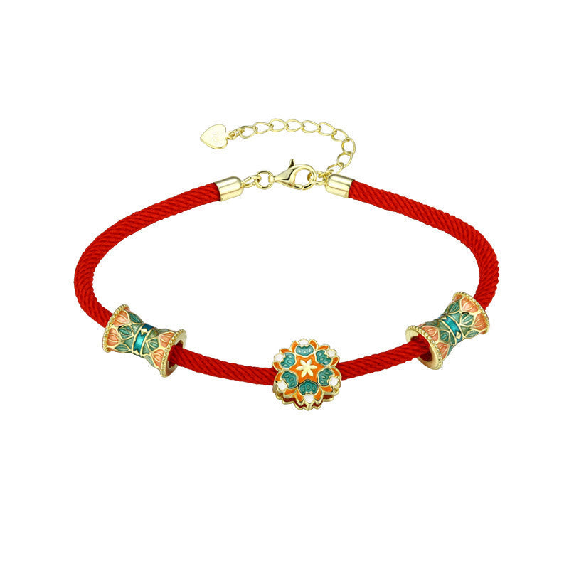 Nimara Ritual Dunhuang 925 Sterling Silver Lotus Drum New Beginning Red Rope Bracelet