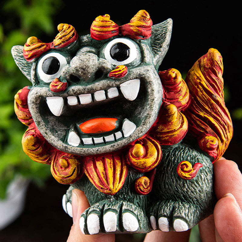 Nimara Ritual Small Pair of Lion Fu Foo Dogs Ward Off Evil Protection Home Resin Decoration