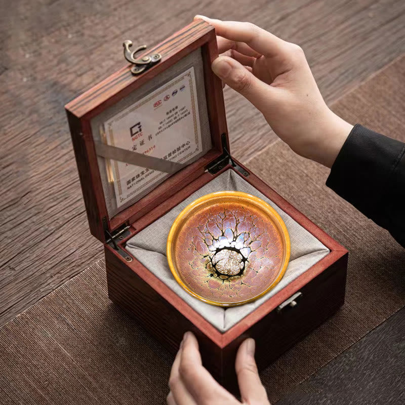 Nimara Ritual Gold Spot Pattern Chinese Jianzhan Ceramic Teacup Kung Fu Tea Cup Bowl With Gift Box