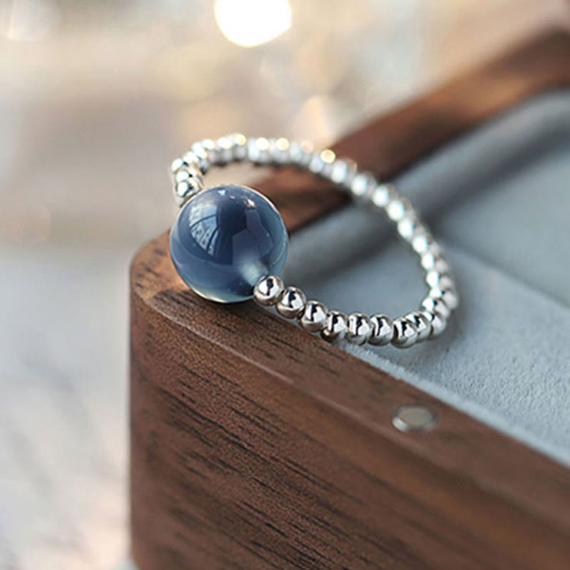 Nimara Ritual 925 Sterling Silver Blue Candy Agate Healing Bead Ring