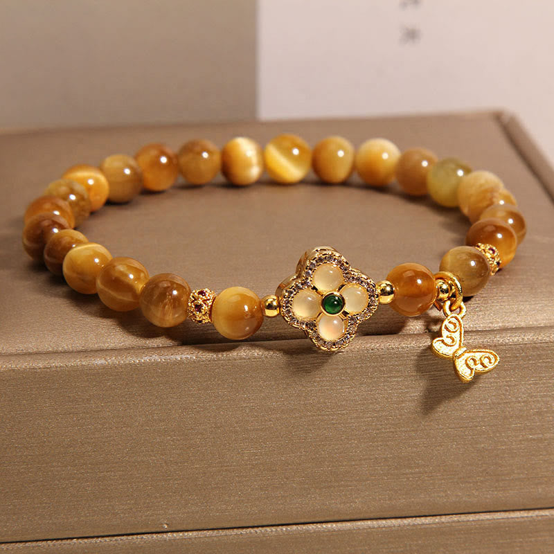Nimara Ritual Tiger Eye Four Leaf Clover Butterfly Protection Bracelet