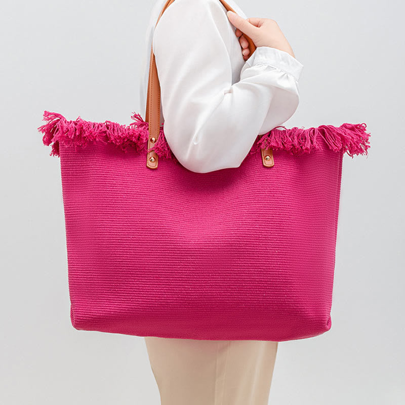 Nimara Ritual Large Capacity Solid Color Tassel Canvas Tote Shoulder Bag