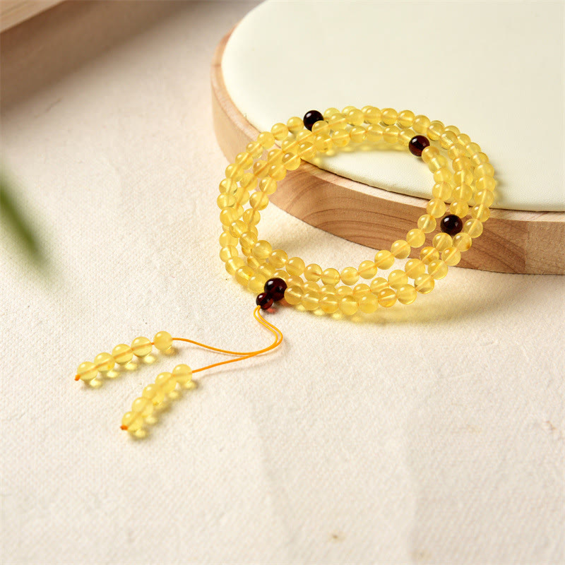 Nimara Ritual 108 Mala Beads Natural Amber Clear Anxiety Bracelet