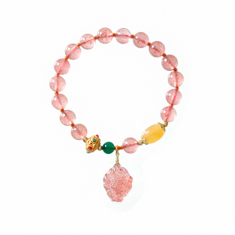 Nimara Ritual Natural Strawberry Quartz Nine Tailed Fox Healing Bracelet