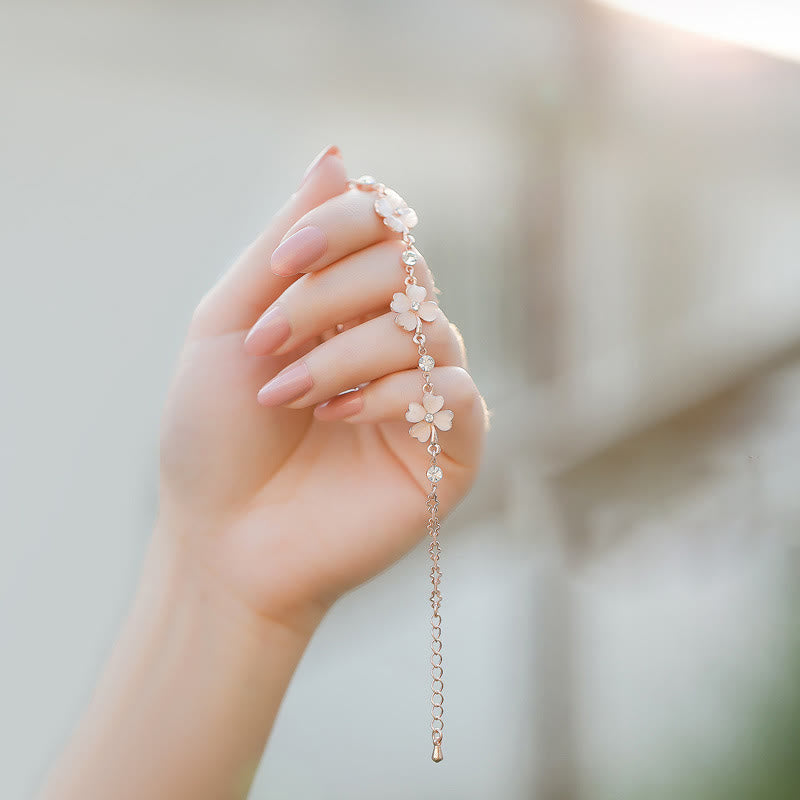 Nimara Ritual Pink Crystal Four Leaf Clover Love Chain Bracelet