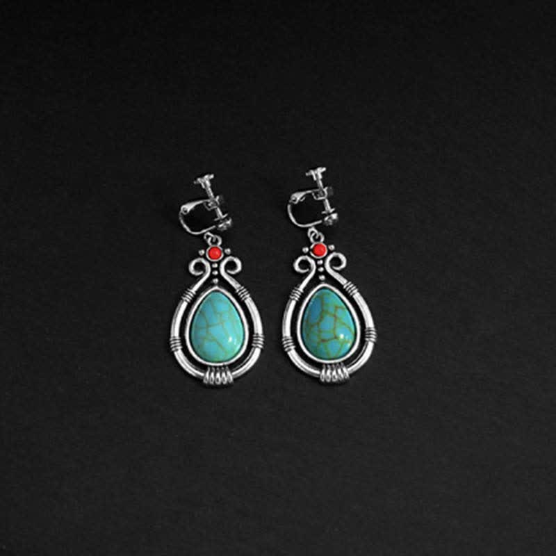 Nimara Ritual Tibet Vintage Turquoise Waterdrop Strength Drop Dangle Earrings Clips
